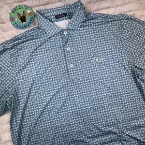 Turtleson Men's Large Performance Stretch Polo Floral AOP‎ Blue Green Golf Shirt